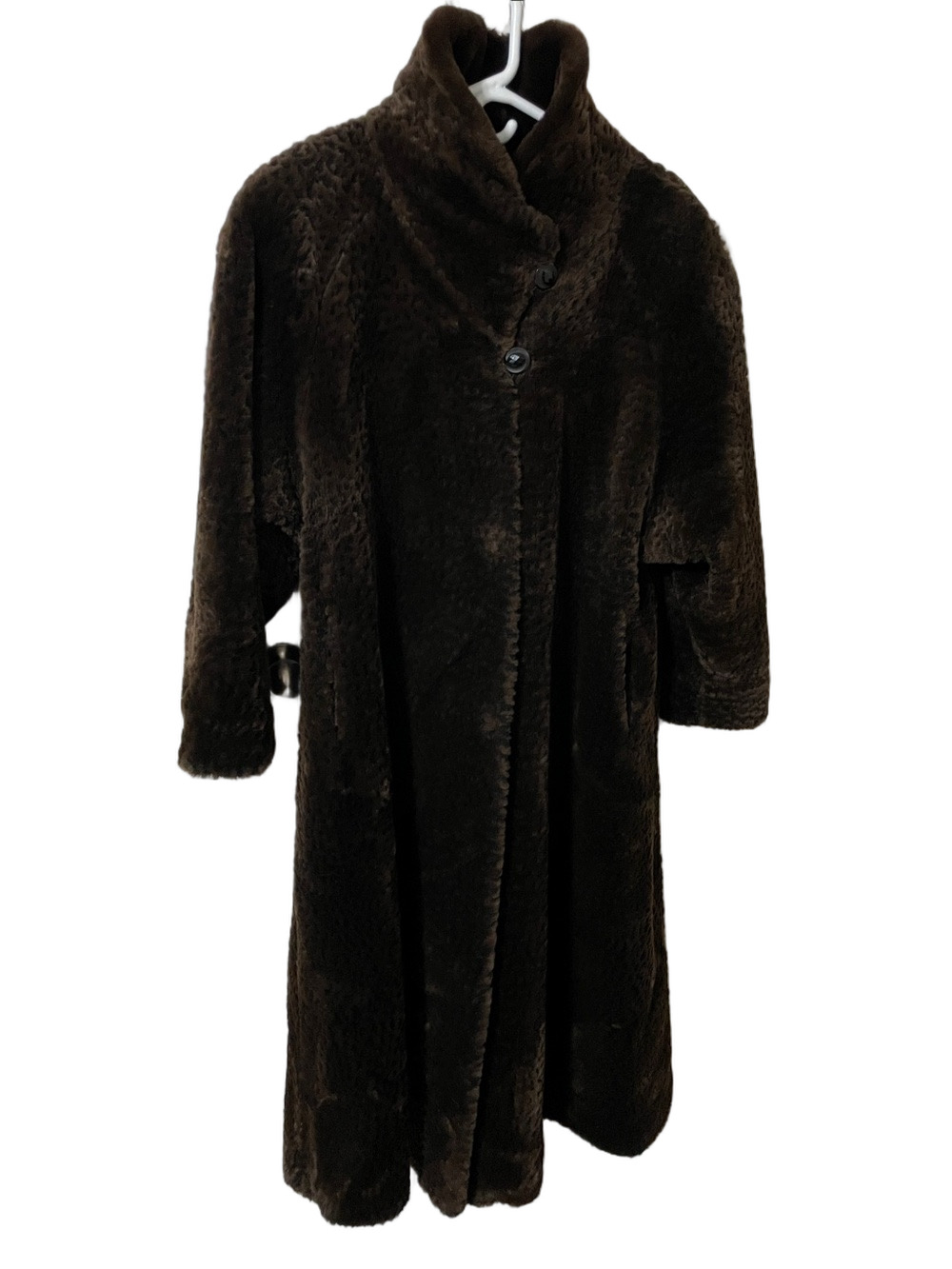 Vintage Ultra Fur Faux Long Coat in Deep Brown Size Large